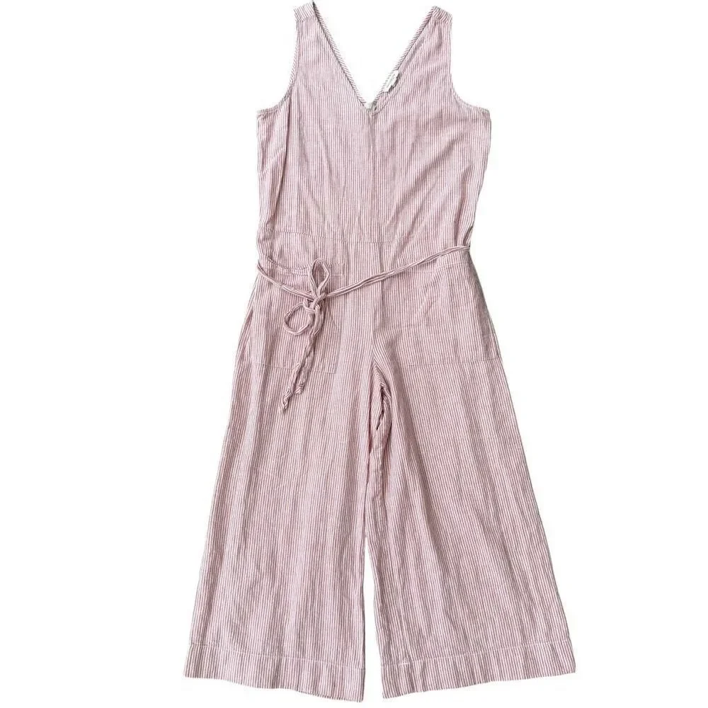 BEACHLUNCHLOUNGE Lennon Tie Waist Linen/Cotton Jumpsuit oversized wide leg sz S